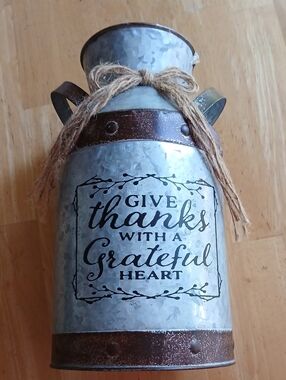 Galvanized Metal Decorative Vase - Silver 'Give Thanks'